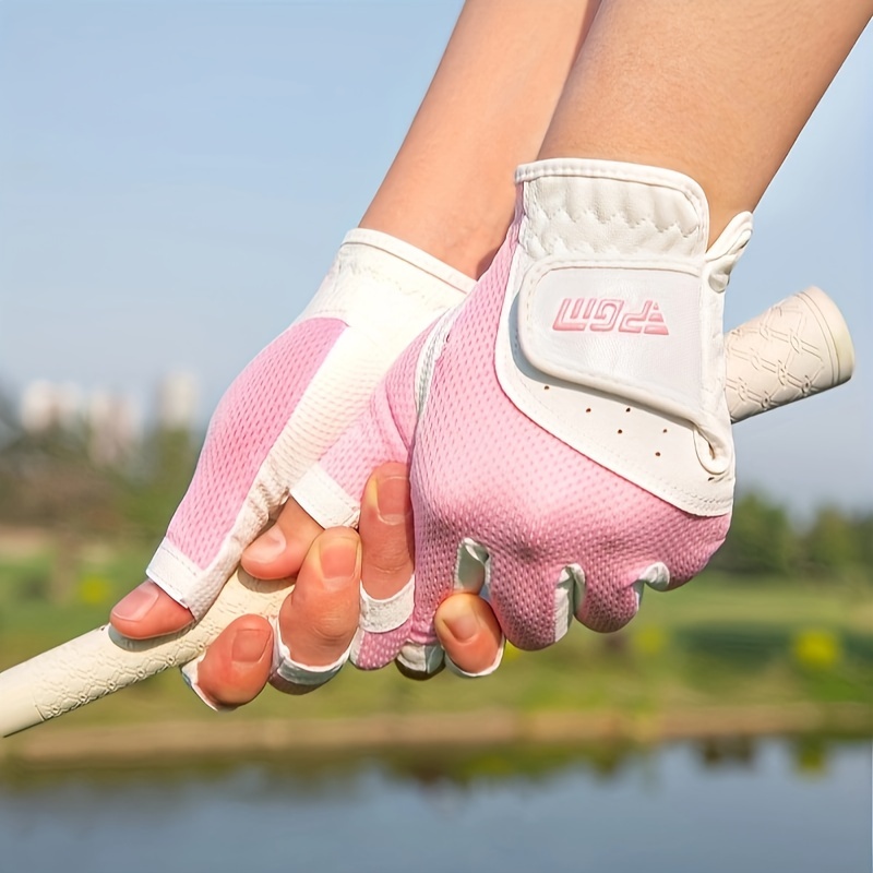 1pair Women s Fingerless Golf Gloves Breathable Mesh PU UV Protection Gloves