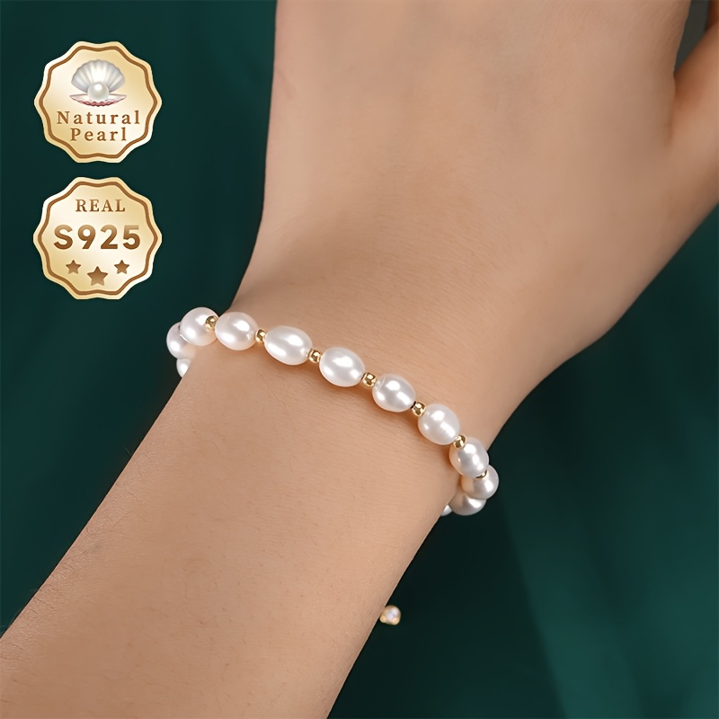 Freshwater Pearls Bracelet S925 Silver 5-7mm Rice Shape Adjustable Length