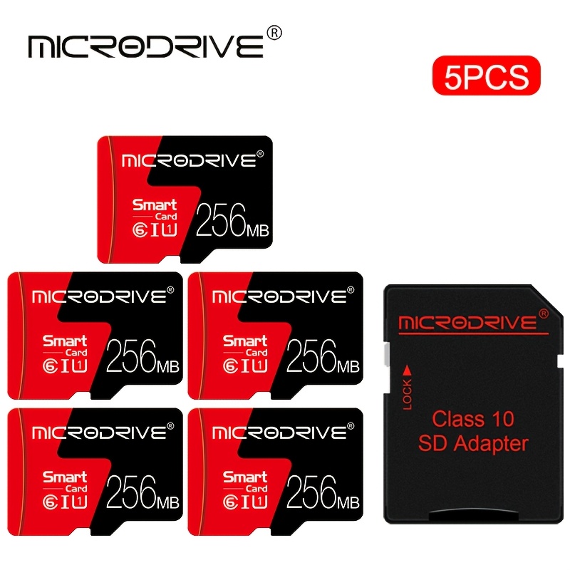 TEMU 5pcs Set, Microdrive Brand 128mb, 256mb, 512mb Low-capacity Mini Tf Memory Cards With Adapter, 5pcs For Classified Management And Multi-scene
