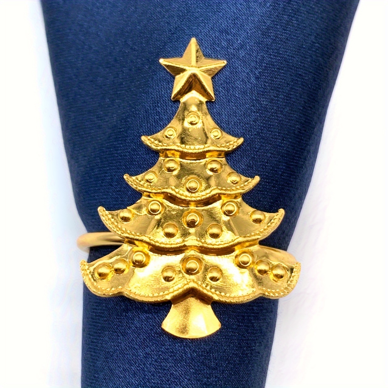 

12-piece Polished Golden Christmas Tree Napkin Rings - Cast Iron, Perfect For Holiday Dining & Kitchen Decor