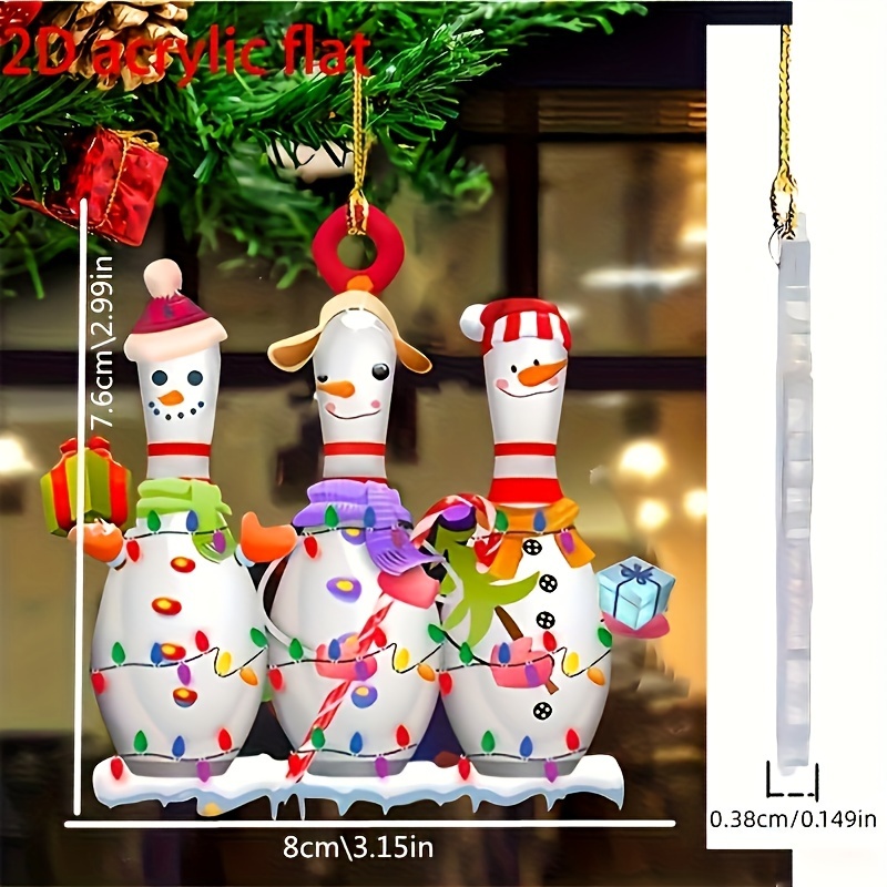 

1pc Snowman Bowling Acrylic Ornament - 8cm Christmas Tree Decoration With Accessories, Decor, Ornamentation | Holiday Decor | Design, Outdoor Christmas Decorations