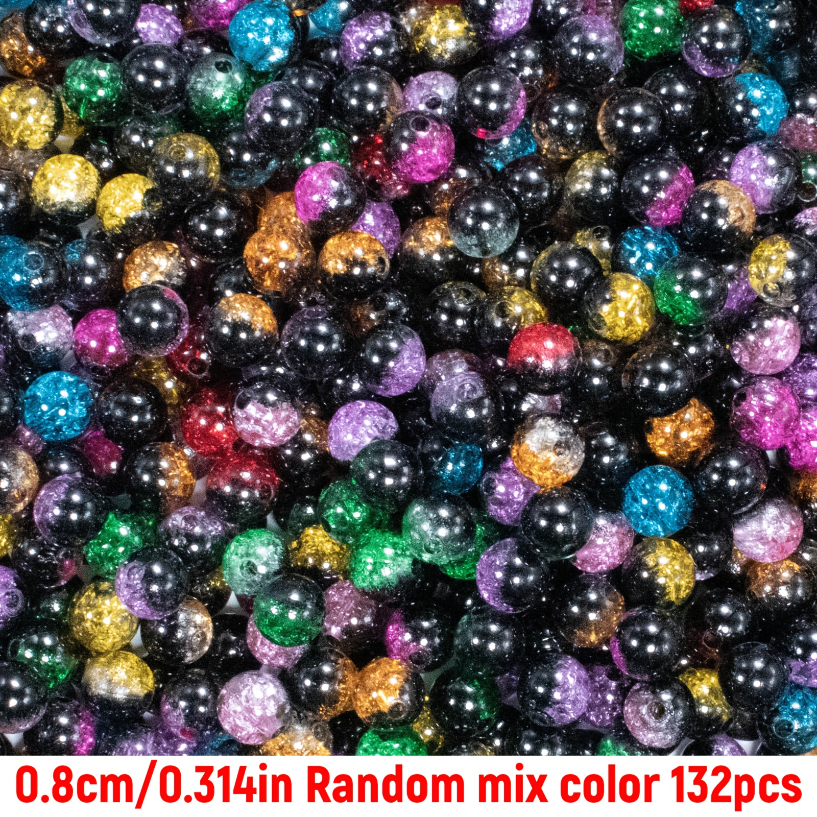 TEMU 132pcs 8mm Acrylic Random Mixed Color Dual-tone Crackle Round Beads For Makingbracelet Necklace Materials