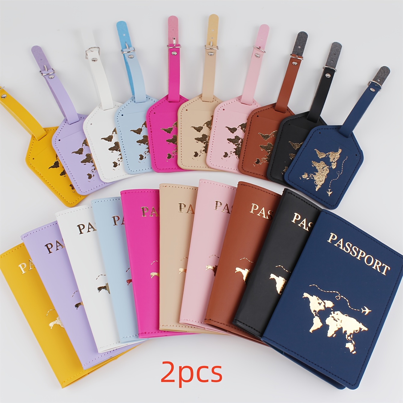 

2pcs, Passport Holder And Luggage Tag Set For International Travel, Faux Leather