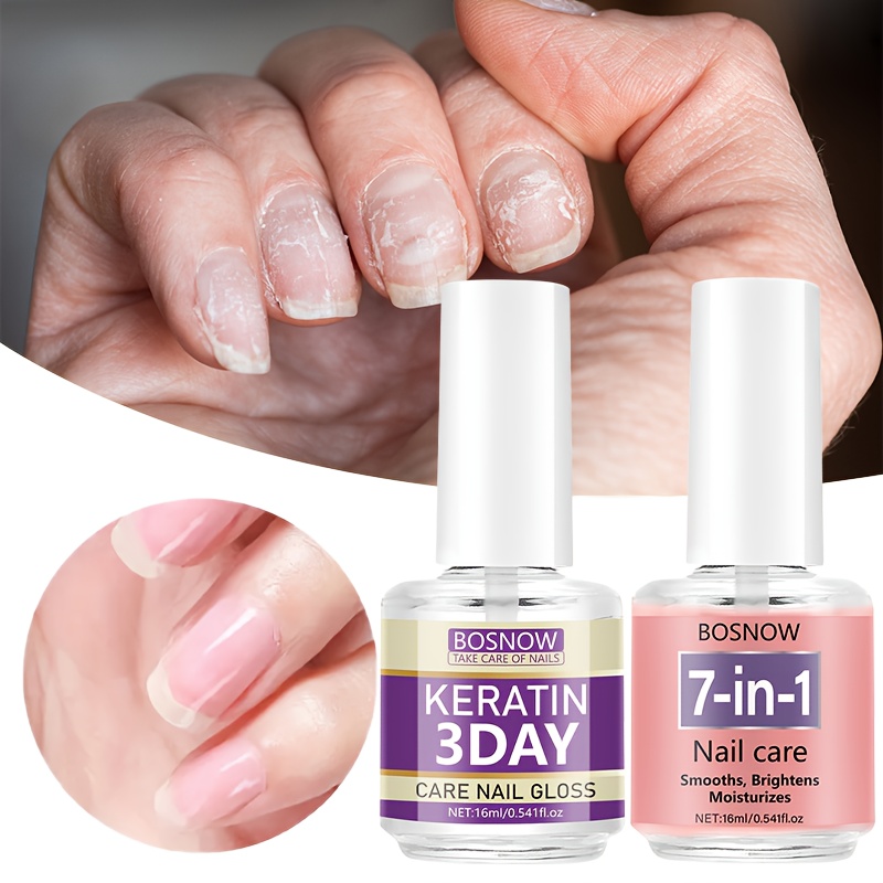 Set de 2 fortalecedores de uñas con queratina y vitaminas, decora las uñas naturales, color gelatina natural, hidrata profundamente y brilla las uñas, adecuado para uñas desgastadas, astilladas, rotas, irregulares, manteniéndolas en buen estado