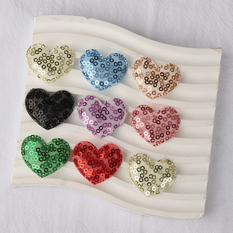 40pcs Colorful Sequined Cloth Love Heart Appliques