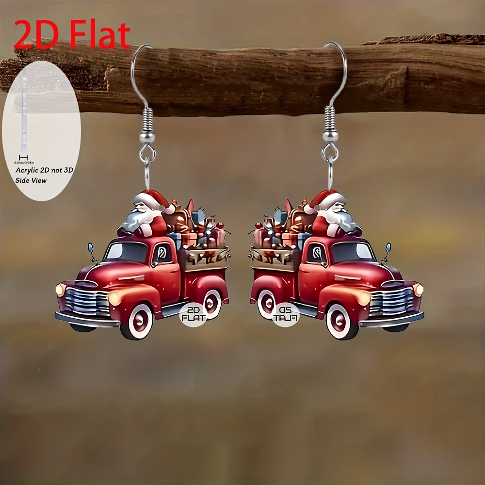 TEMU 2d Flat, Santa Claus Dangle Earrings - 2d Flat Christmas & Halloween Jewelry, & Santa Hat Charm, Party, No-tarnish Gift For Family & (pair), 2d Flat