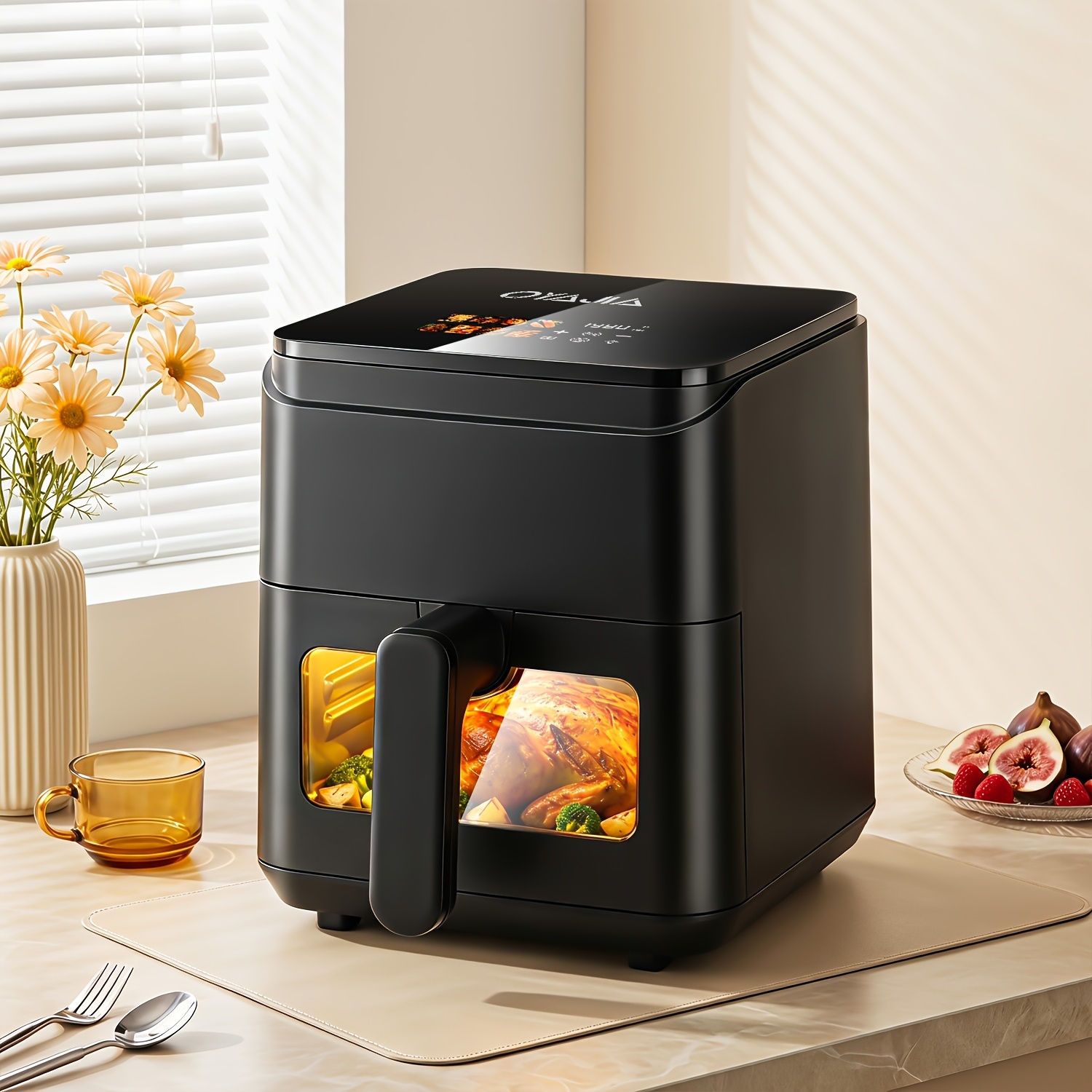Hot Air Fryer With View Window, 5.6 , Digital Touchscreen, 8 Functions, 90% Less Fat, 1200 Watts, Black