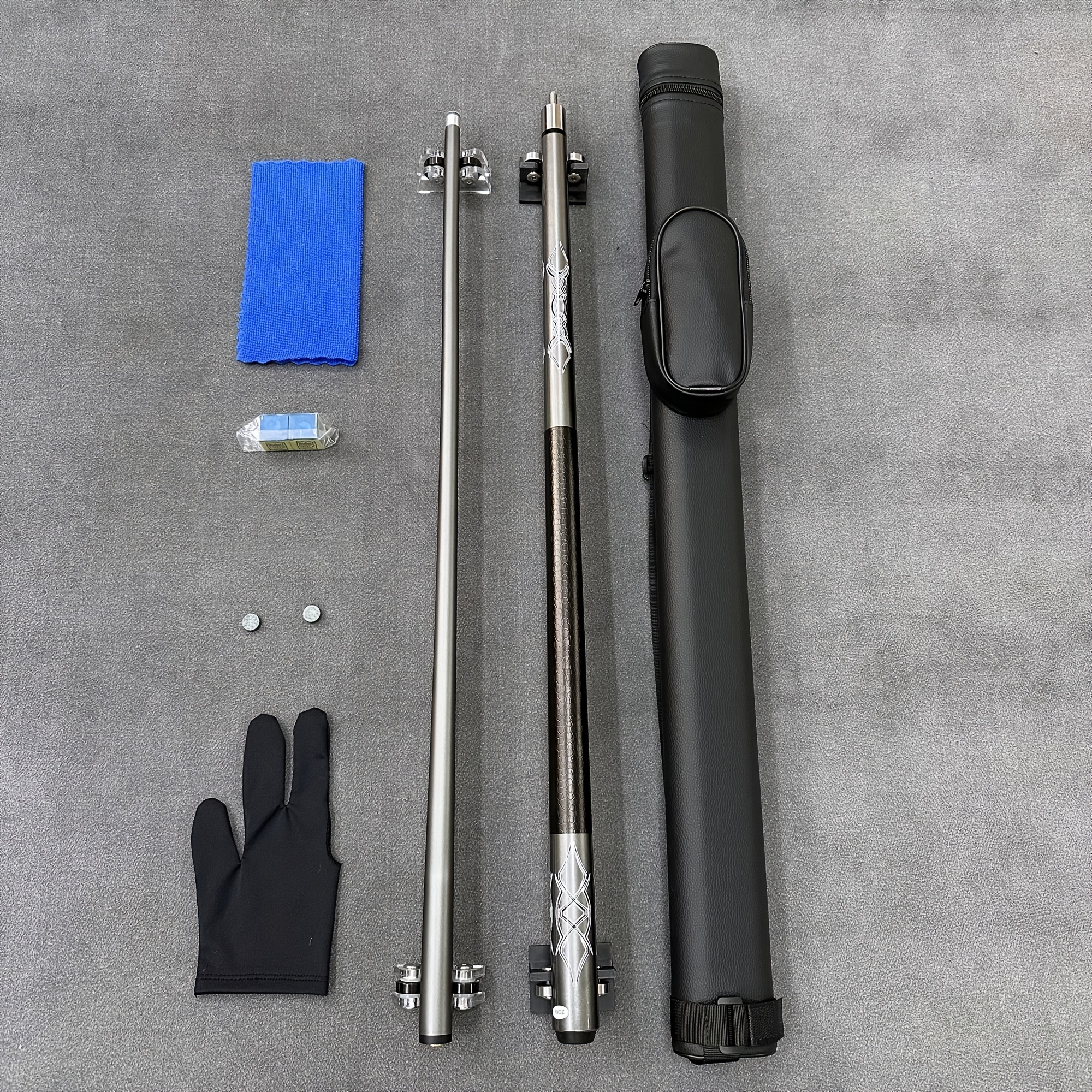 TEMU Carbon Fiber Billiard Cue Stick With 11.5mm Cue Tip, Cue Set With Billiard Glove, Chalk, Cleaning Cloth, Replacement Tips, Portable Billiards
