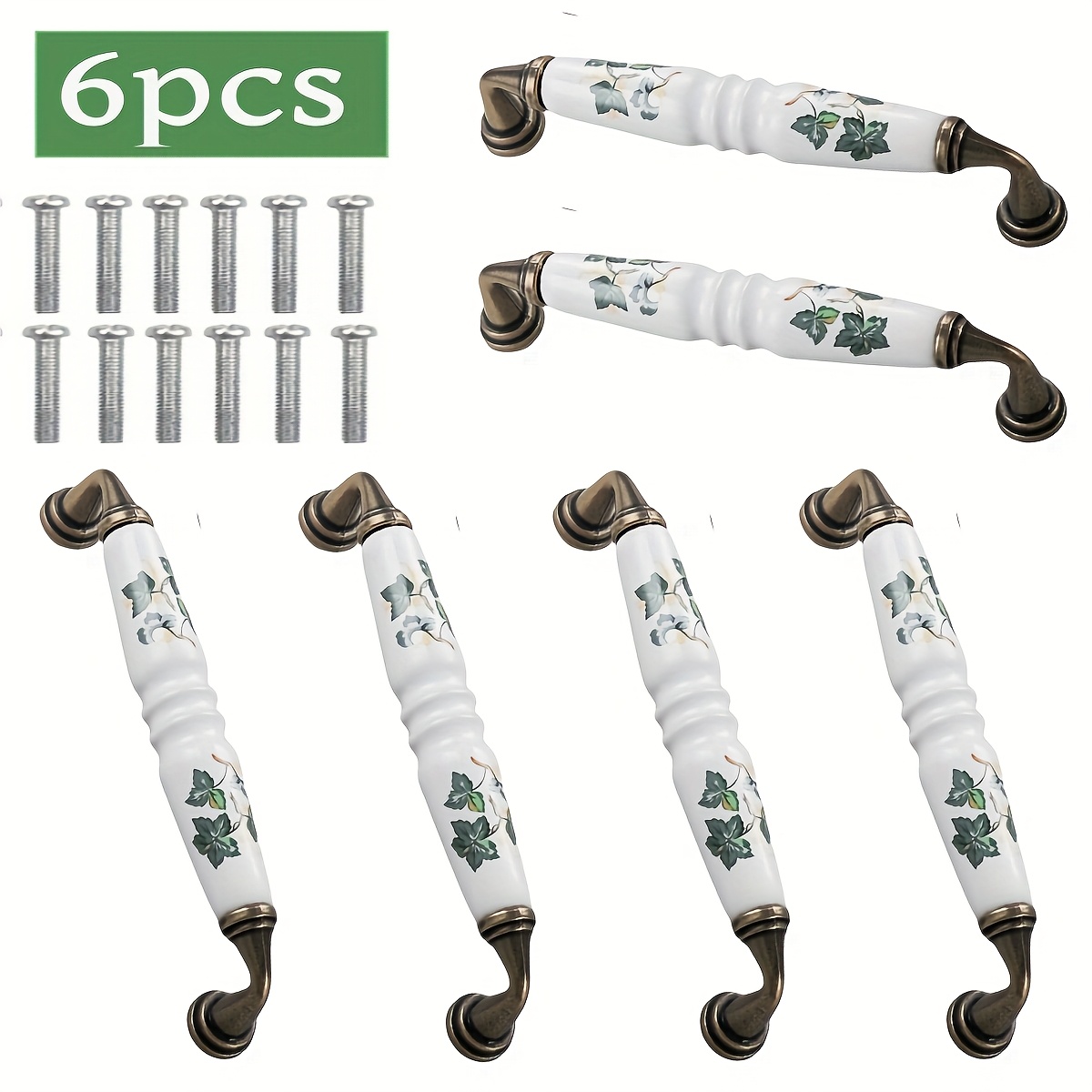 Image of 6pcs Antique Green & Brown Botanical Cabinet Knobs - Alloy Rustic Antique Copper Finish With Screws Included, Hardware Cabinets, Dressers, Furniture Doors (compatible With Modern & Traditional Styles)