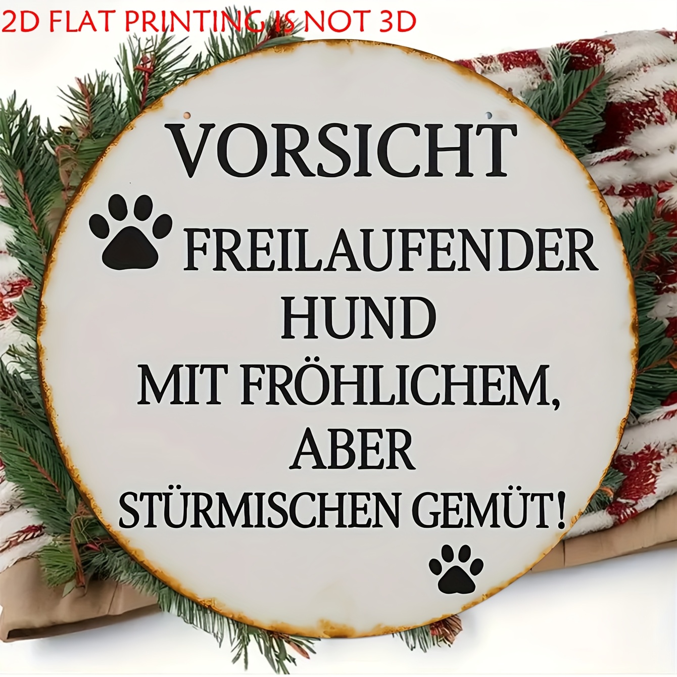 E-shop 2D Flach, . "Vorsicht: Laufender Hund" Rundes dekoratives Holzschild & Plakette, Deutsche Haustierwarnung für Innen- und Außenbereich, Ideal für