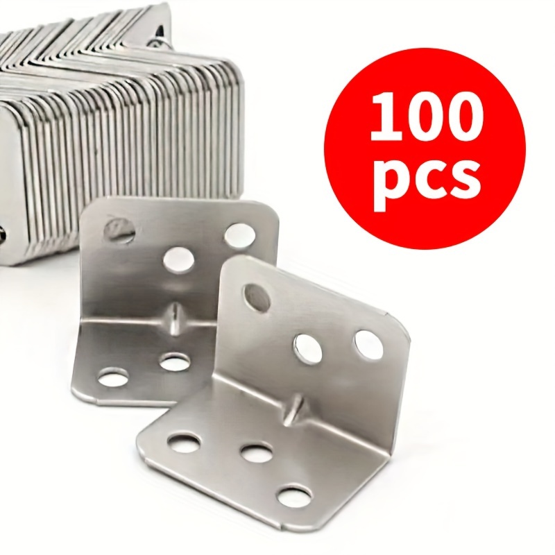 100 piezas Soportes de esquina en forma de L de acero al carbono duradero, resistentes a rayones y desgaste, ángulo de 90 grados para oficina, carpintería, renovación - Gris plateado