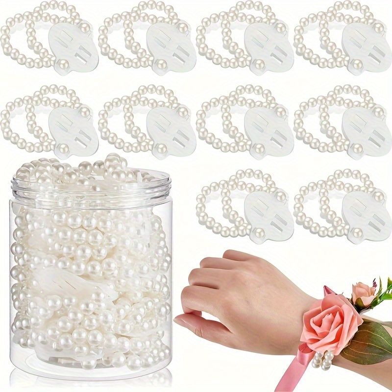 

5/10pcs Elastic Pearl Wrist Corsage Bands, Wristlets Stretch Pearl Wedding Wristband, Faux Pearl Bead Corsage Accessories, Bracelets For Wedding Party Prom Bride Bridesmaid Handmade Corsage