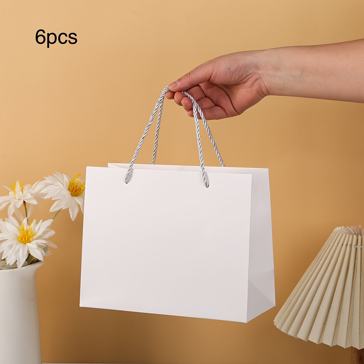 TEMU Gift For Her/him 6pcs Of High-end Minimalist White Card Tote Bags Suitable For Wedding Favors, Anniversary Gifts, Holiday Party Gift Packaging,
