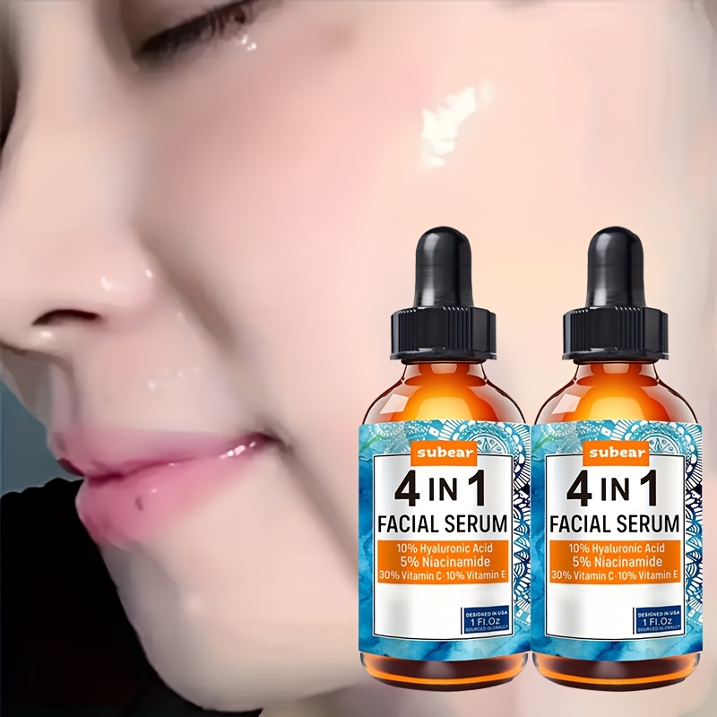 TEMU 2pcs Ultra Hydrating Facial Serum - Replenishing Moisturizer With 10% Hyaluronic Acid, 5% Niacinamide, 30% Vitamin C, And 10% Vitamin E For Types - Scented, , And Gentle Face Care Drops