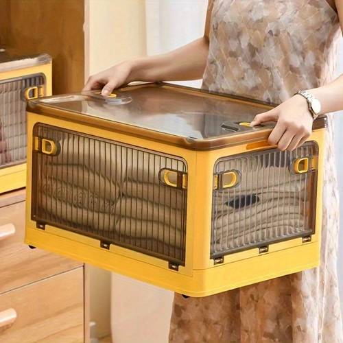 item picture 35l large capacity transparent folding storage box with lid multi sided organizer for clothes books kitchen wardrobe organization durable plastic clothes organizer storage