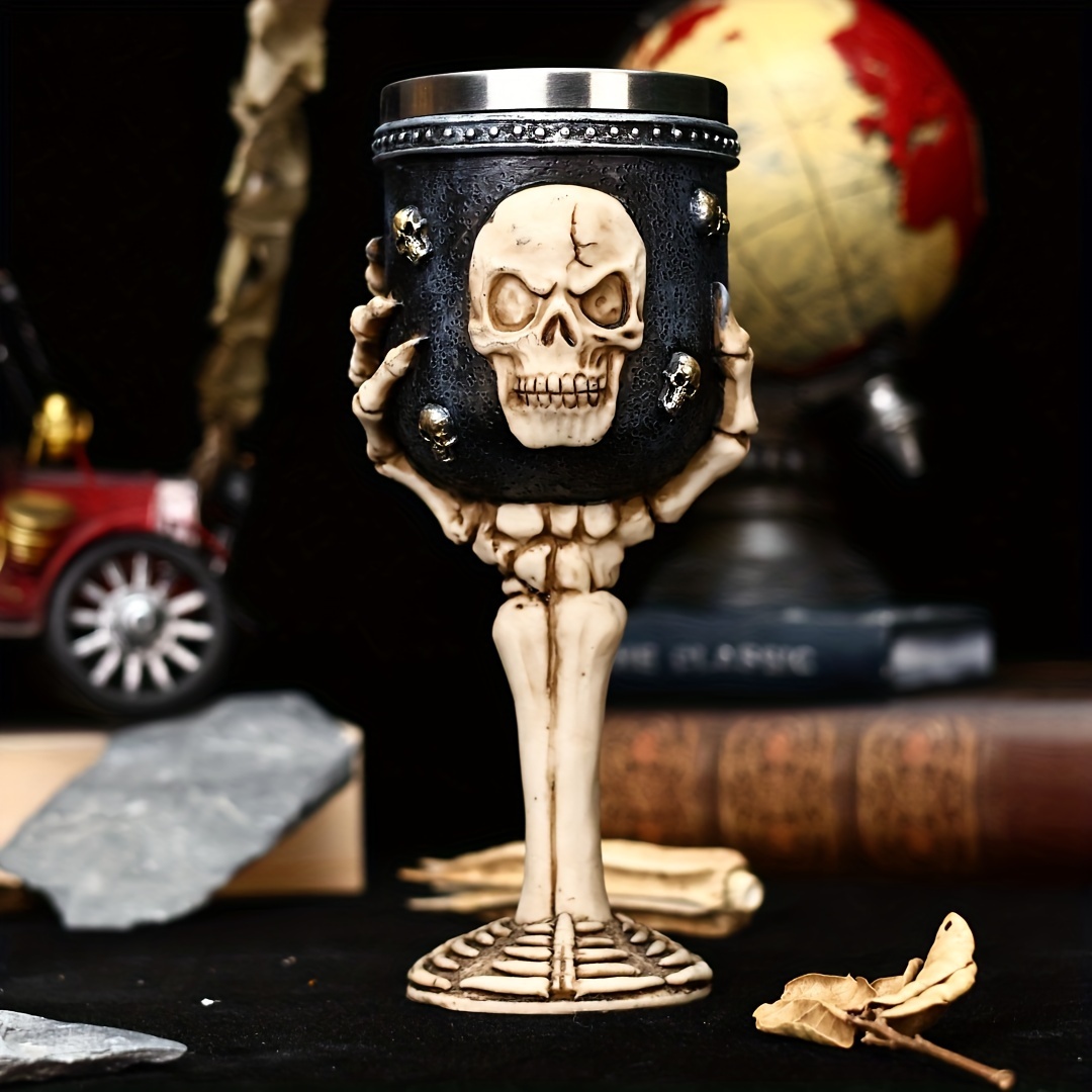 2024 new halloween gift skull wine glass red wine glass skull ghost hand goblet stainless steel inner cocktail glass gothic wine glass christmas gift dark style home decoration wine glass details 1