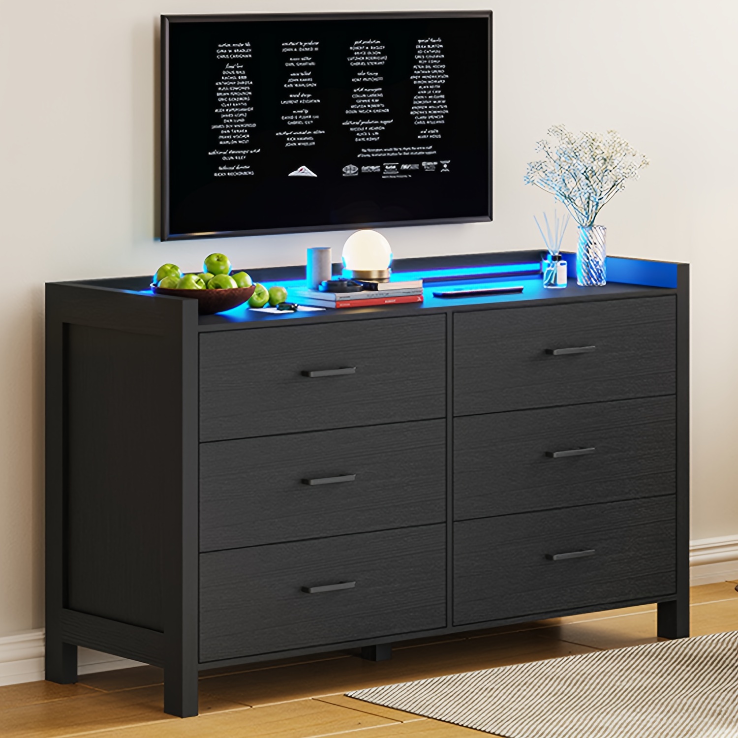 

Black Dresser For Bedroom Modern Chest Of Drawers With 6 Drawers For Living Room Hallway