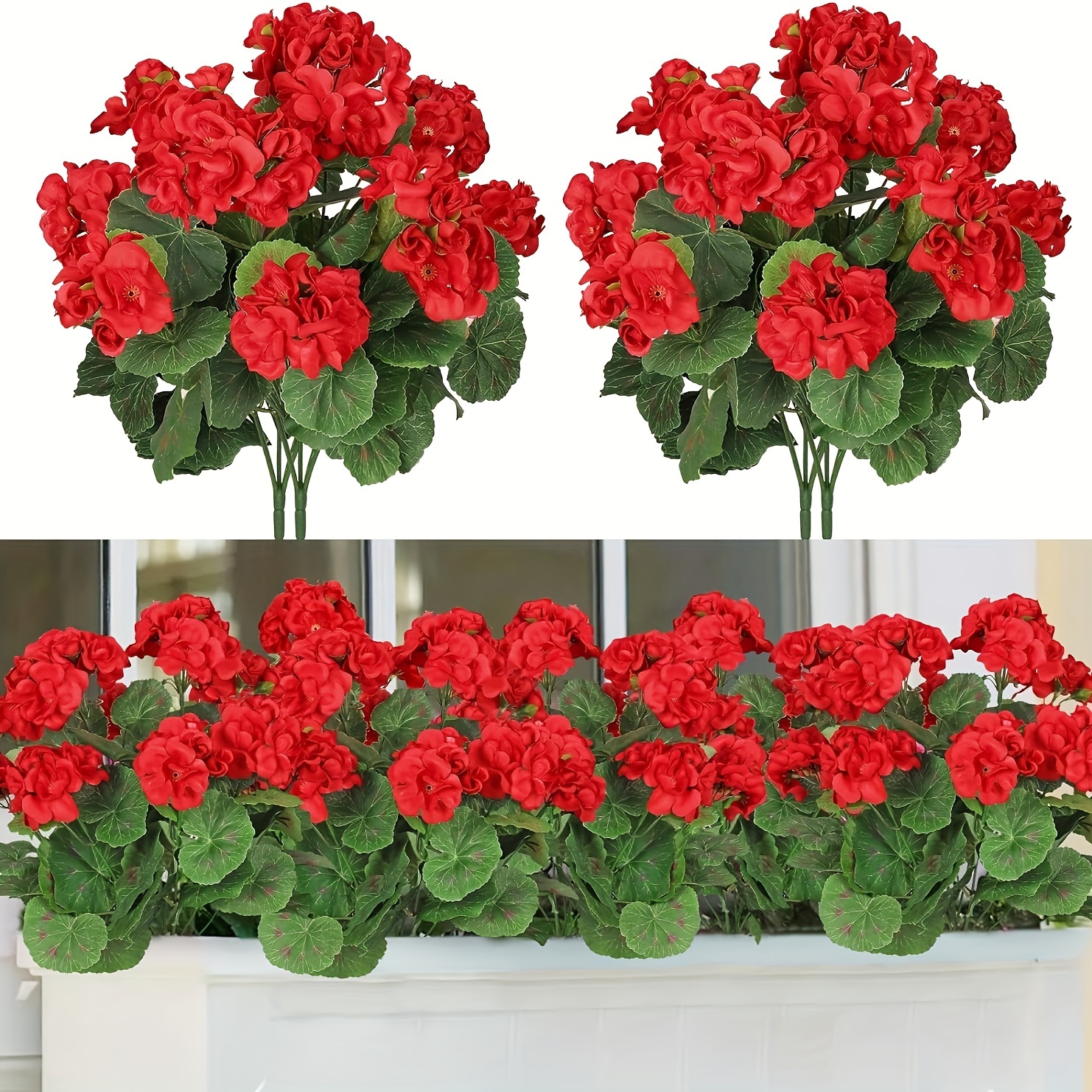 

3 Bouquets, Artificial Geranium Shrub Red, Beautiful Flowers, Outdoor And Indoor Gardens, Courtyards, Cemeteries, Central Vase Tabletops, Wedding Bride Bouquets, Holiday Party Bouquets, Decorations