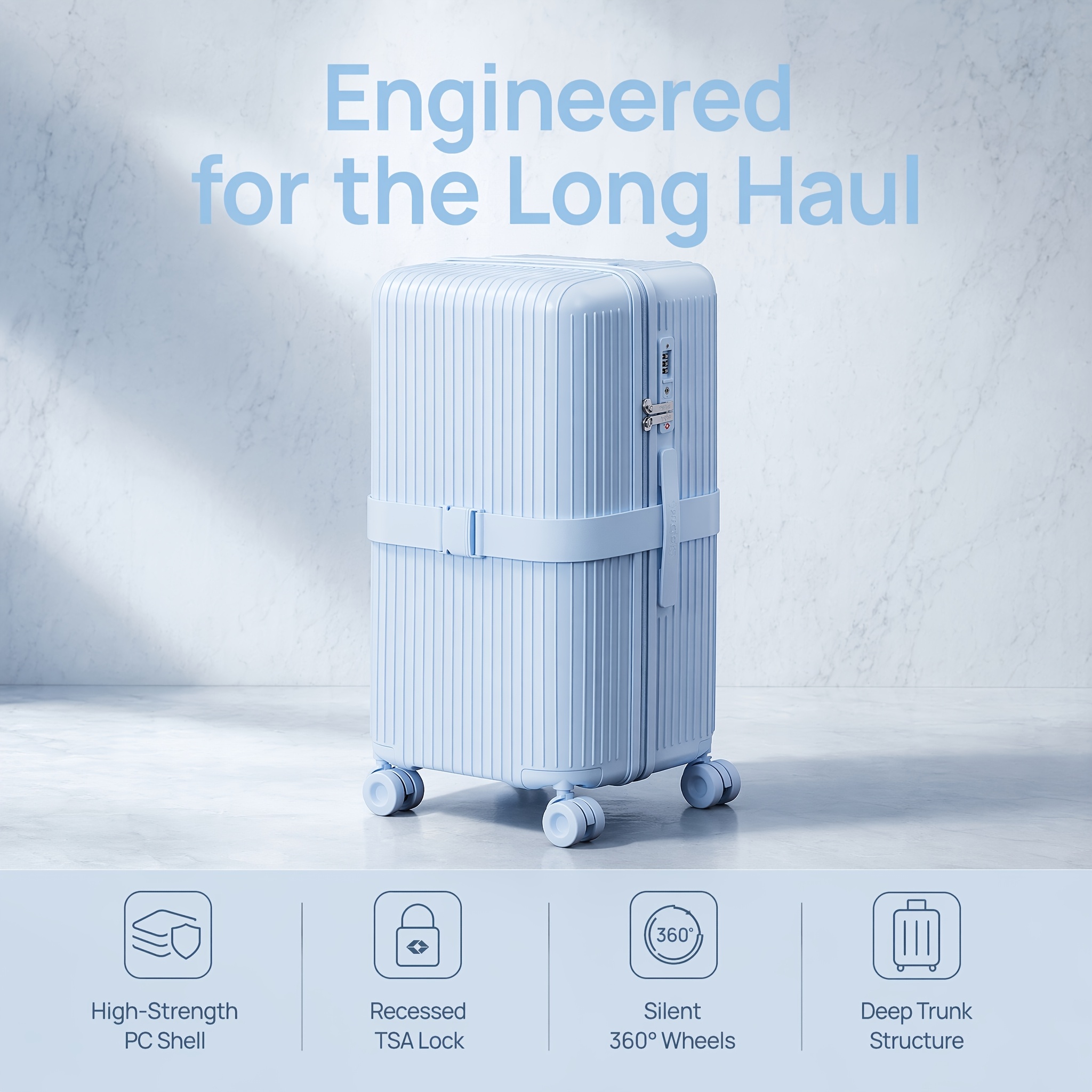 Matte Vertical Ribbed PC Trolley Suitcase with TSA Lock