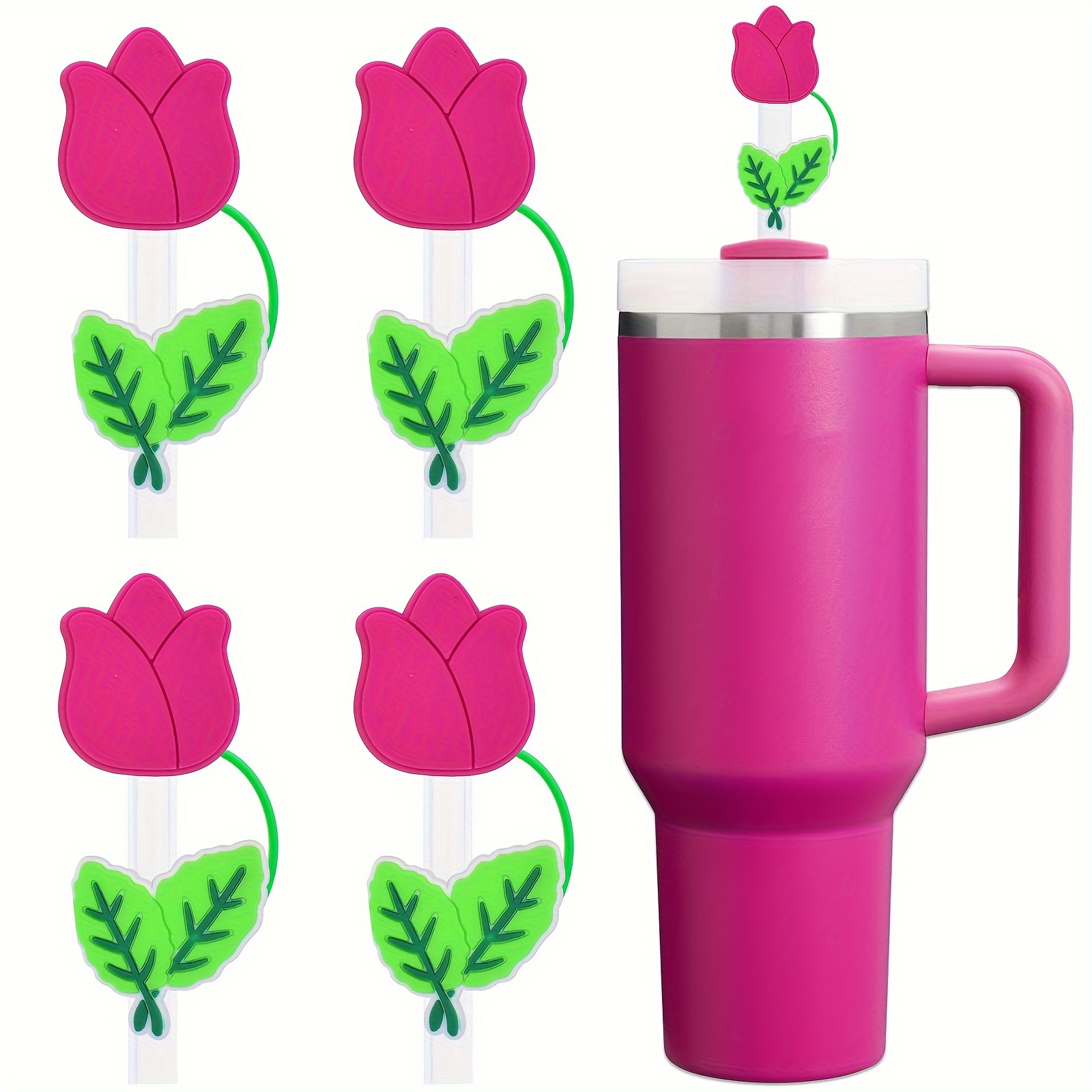

4-piece Tulip Flower Silicone Straw Covers - Cute & Reusable Toppers For 30/40 Oz Stanley Cups, Perfect Gift For Women