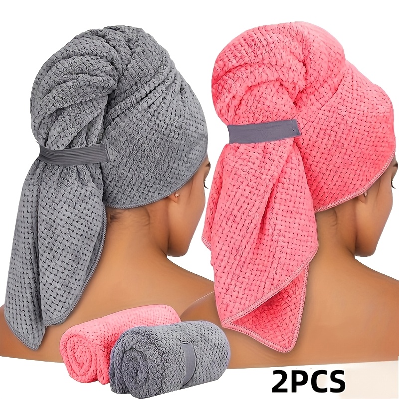 TEMU 2pcs Large Long Hair Drying Cap - -one With Elastic Band, Absorbent Microfiber Hair Drying Towel, Suitable For Swimming, Spa, Bathing, And