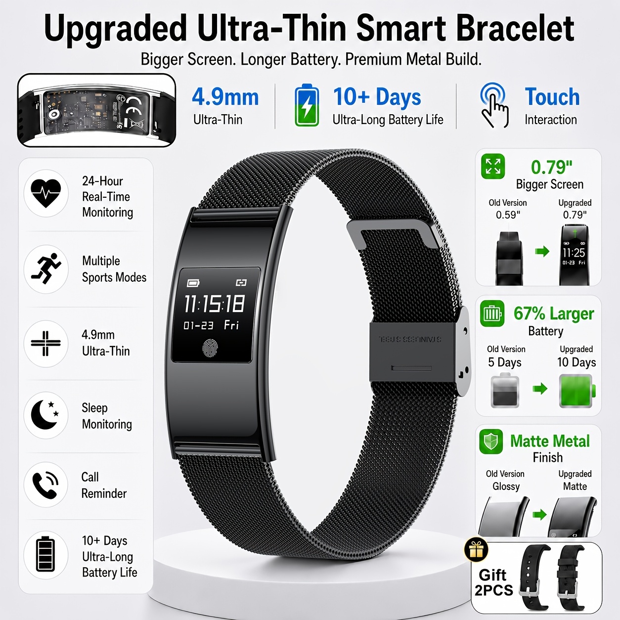 Ultra-Thin Smart Bracelet with Long Battery Life