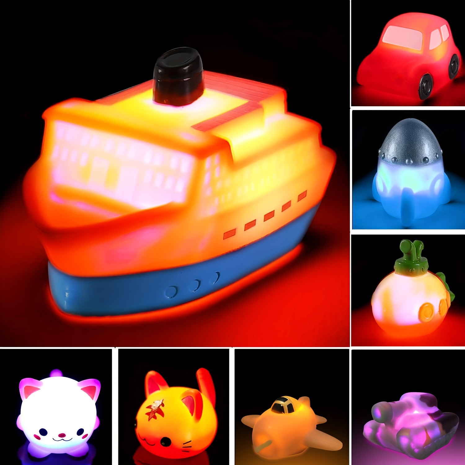 6/8pcs Juguetes de baño flotantes de goma que se iluminan Juegos de bañera  de ducha con luces cambiantes para bebés niños pequeños