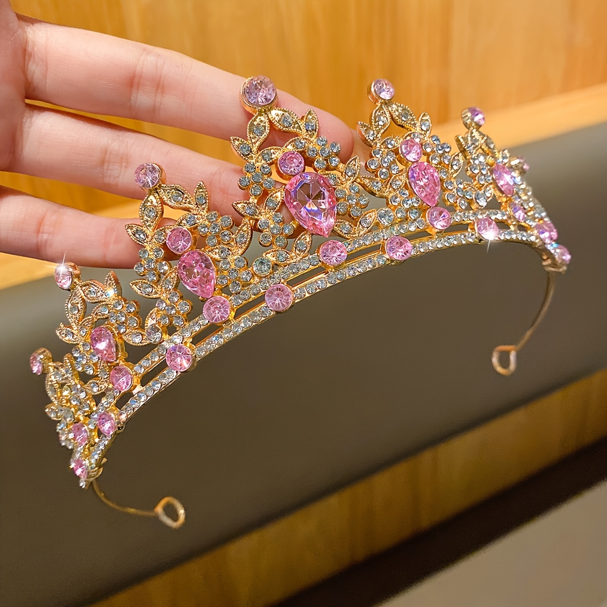 TEMU Diadème Tiare Haut de Gamme Luxe Léger Couronne en Cristal Cadeau d'Anniversaire Princesse Épingle à Cheveux Pince à Cheveux Accessoires de