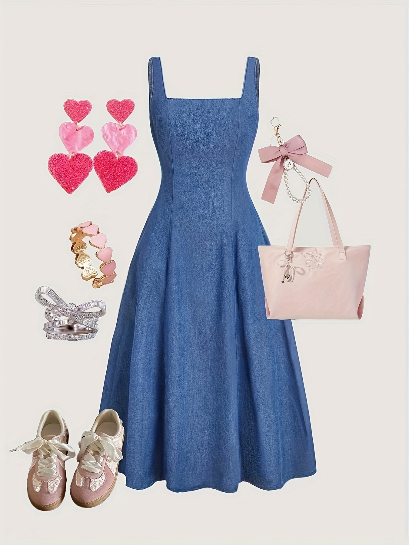 Women's Sleeveless Casual Denim Dress, Valentine's Day Dress, Spring Outfit  Without Accessories Summer *