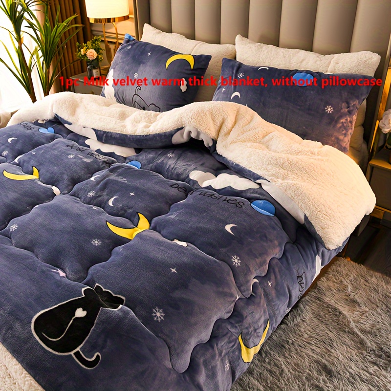 Image of Thick Fleece Throw Blanket - Cute Cartoon Design, Cozy & Warm For , Perfect For Bedroom And Living Room Decor Bedding, Thick Blankets, Single And Double