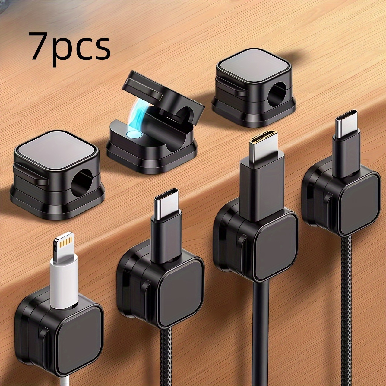 TEMU A Set Of 7 Cable Organizer Clips, No Drilling Required, Cable Clip Storage Sockets, Self-adhesive , Wiring Clips, No-nail Cable Managers