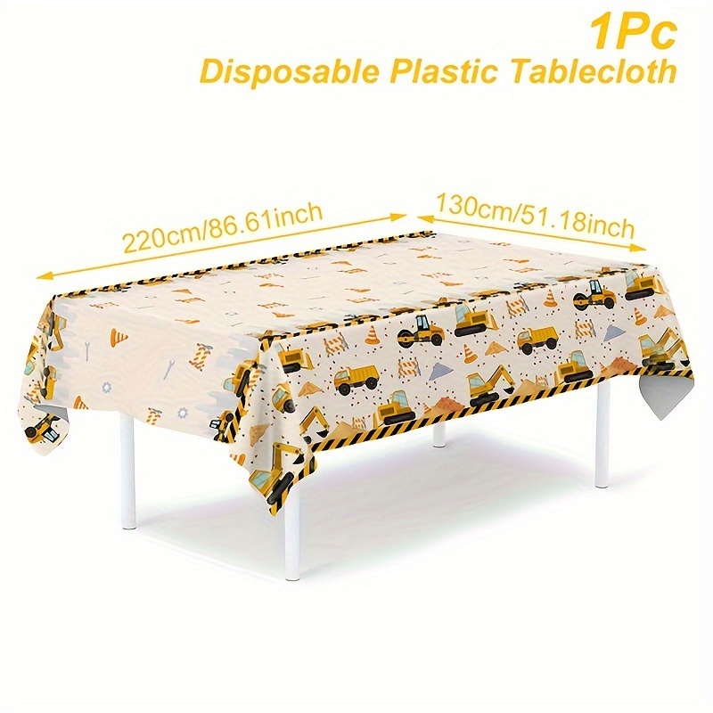 TEMU Halloween, Christmas, 1pc, Engineering Vehicle Tablecloth, 220 X 130cm, Disposable Plastic Table Cover, Construction Theme Birthday Party