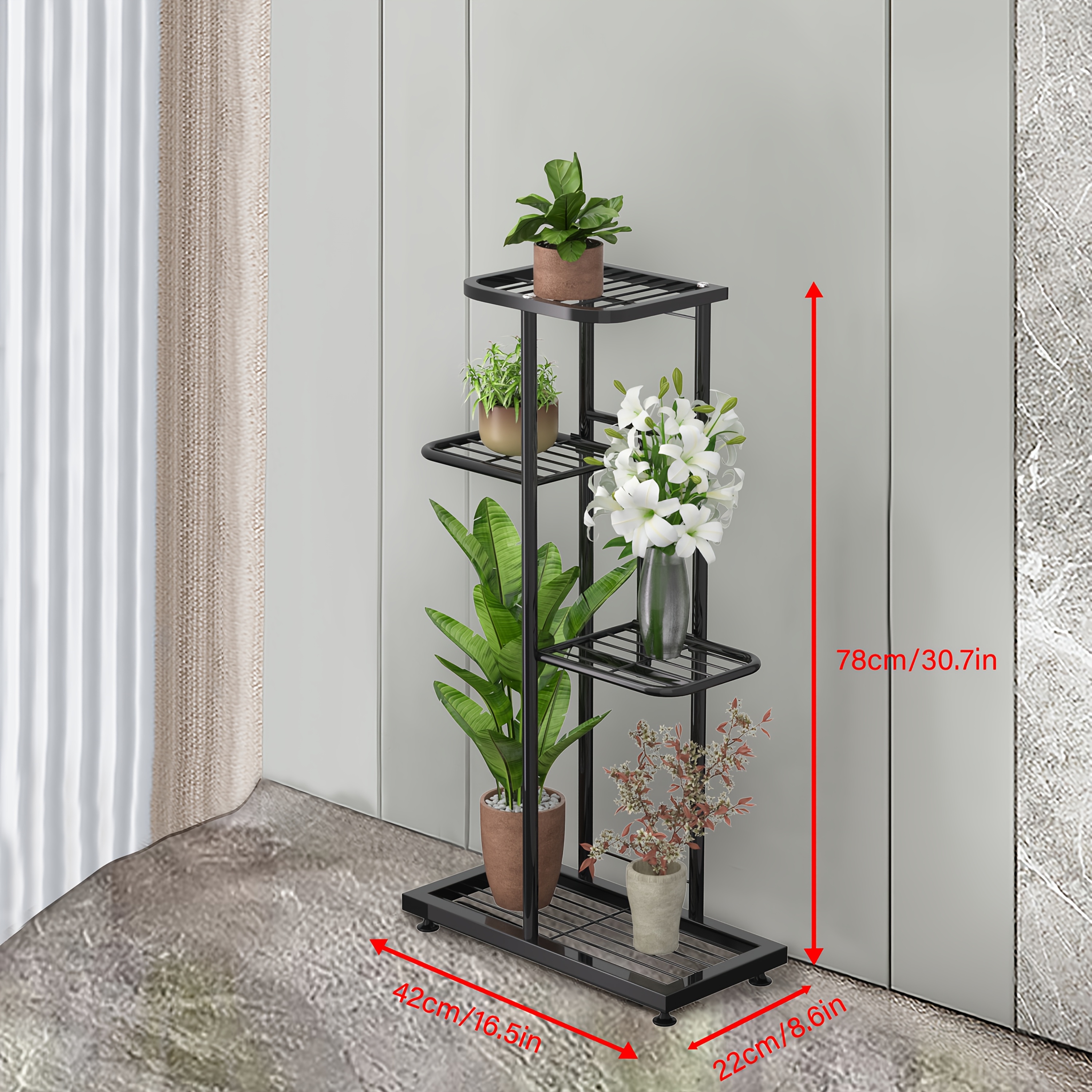 TEMU Support de Plante 1 pièce, Étagère à Plantes d'Intérieur en Métal, Support de Plante d'Extérieur Noir//6 Niveaux pour Plusieurs Plantes, Table