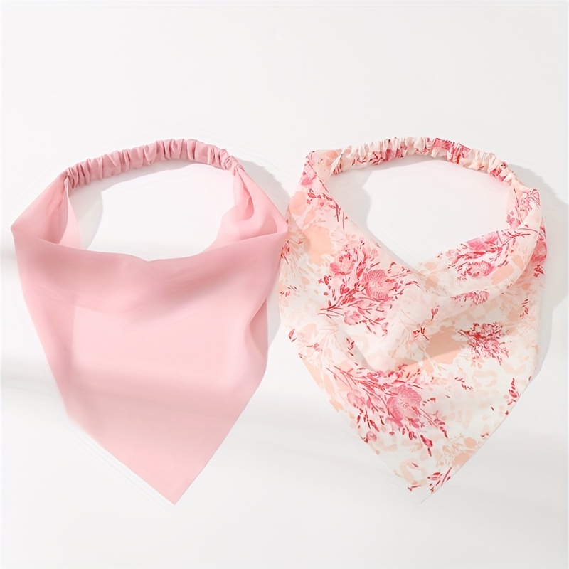 

2-piece Set Chic Floral Print Triangle Scarf & Elastic Hairband - Versatile Sweet Style Head Wrap For Women, Perfect For All Hair Types