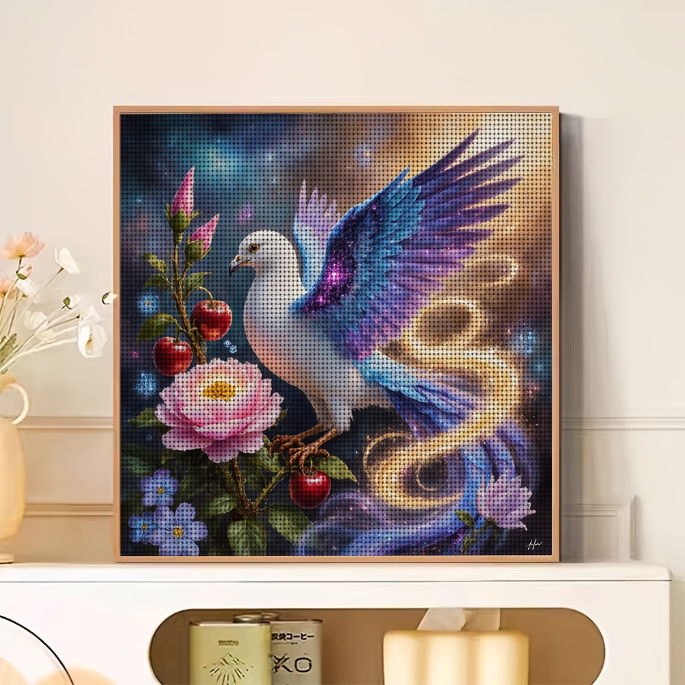 New Frameless Cross-Stitch Printed Kit, "Fantasy Flying Birds with Flowers and Fruits" 2D Pattern