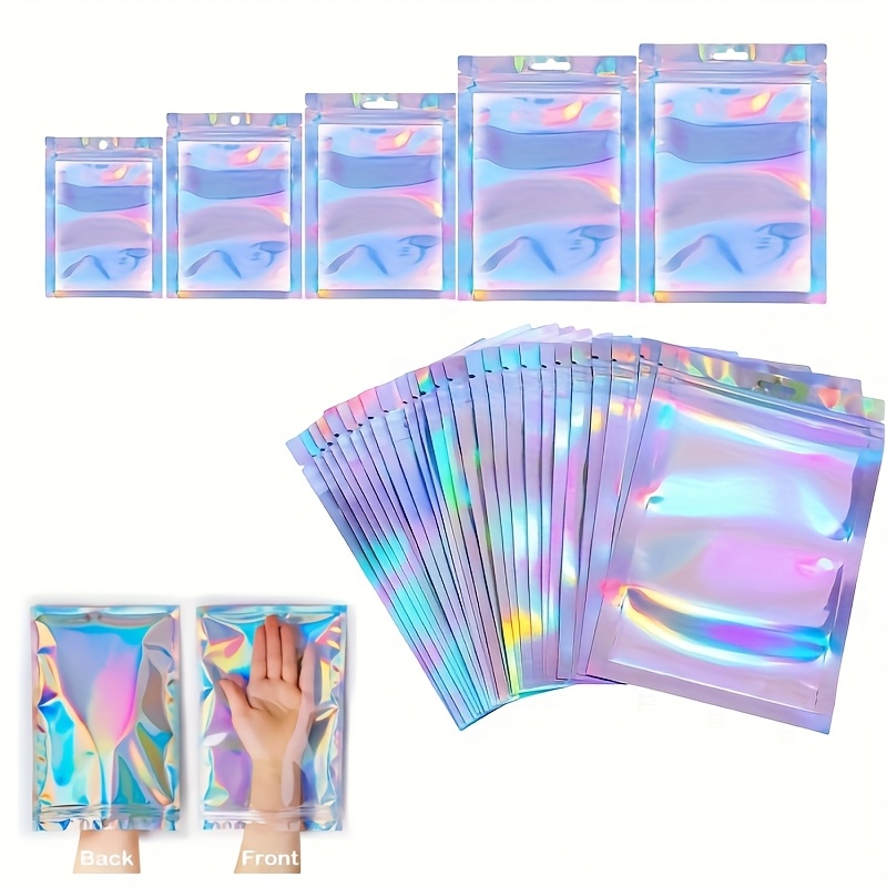 

100pcs/pack, Multiple Specifications, Thickened 16 Thread Color Changing Laser Packaging Bag, Reusable Sealed Bag, Very Suitable For Jewelry Accessories Display And Packaging Products