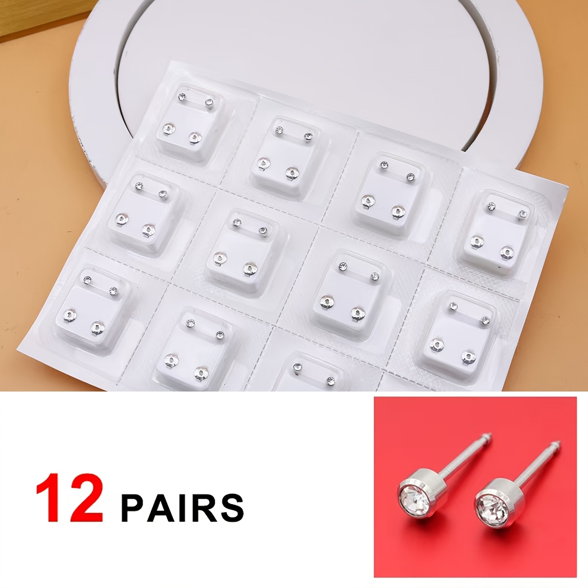 

12 Pairs Of Small Earring Sets With White Rhinestones, Women's Earrings, Suitable For