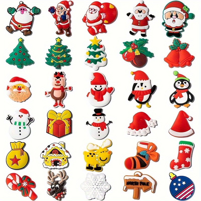 

30pcs Festive Christmas Shoe Charms Set, Santa And Snowman Pvc Decorations For Slippers, Sandals, And Beach Bags - Holiday Parties And Gifts