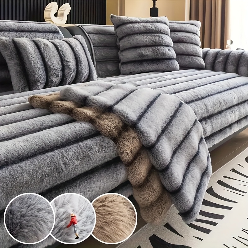 

1pc Glam Plush Quilted Sofa Cover, Polyester, Machine Washable, Pet Friendly, Thick Warm, With For Armchair, Loveseat, 3-seater, 4-seater, And Sectional Sofas, Home, Office, And Living Room Decor