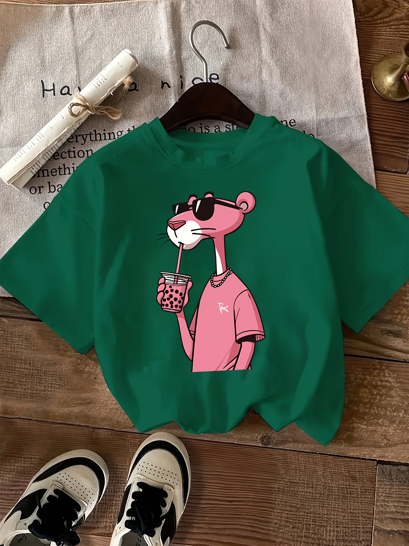 Women'S Casual Crew Neck T-Shirt with Cute Cartoon Print, Short Sleeve, Regular Length, Slight Stretch Fabric, Pink Tigger Design, Soft Polyester Material, Perfect for Casual Attir