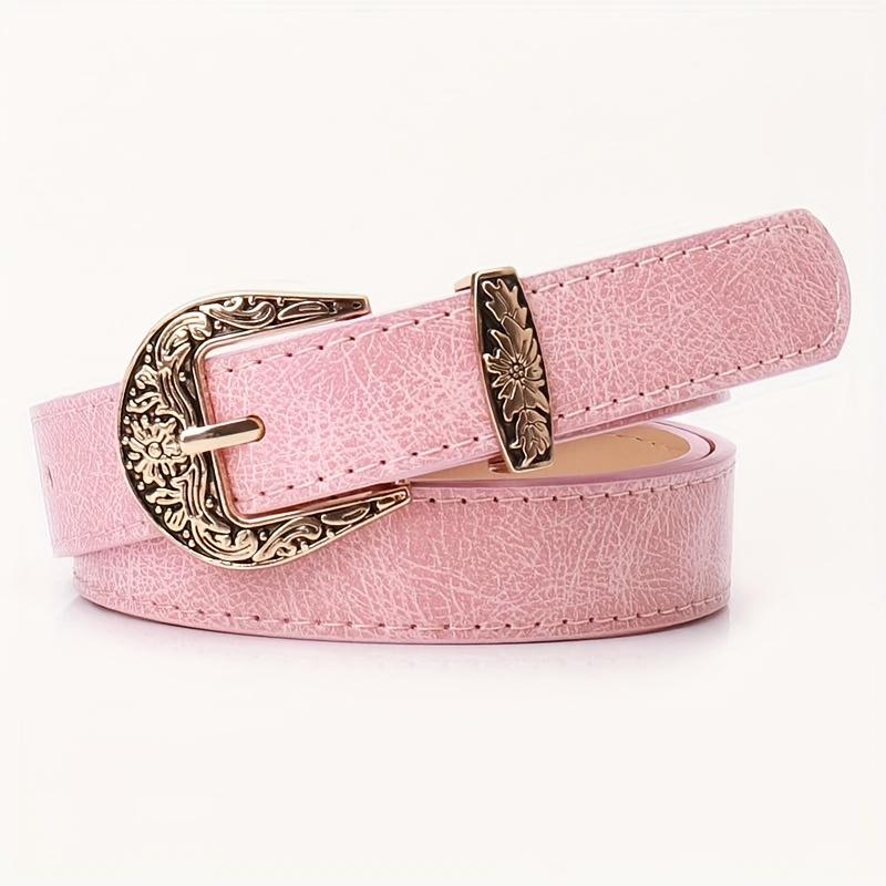E-shop 1 Stück Koreanischer Retro Geschnitzter Schnalle Damen Kunstleder Gürtel Mode Vielseitiger Jeans Premium Taillengürtel