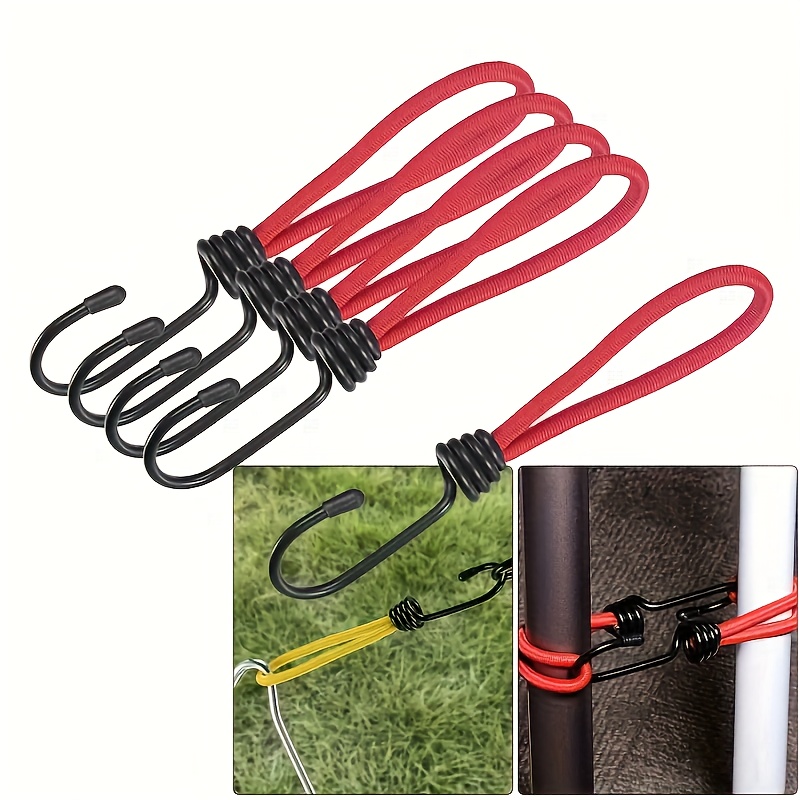 

4-pack Heavy Duty Elastic Bungee Cords With Hooks, Iron Material, Durable Spiral Wire Hook, Flexible Nylon For Tarps, Tents, Canopies, Rv Camping Accessories