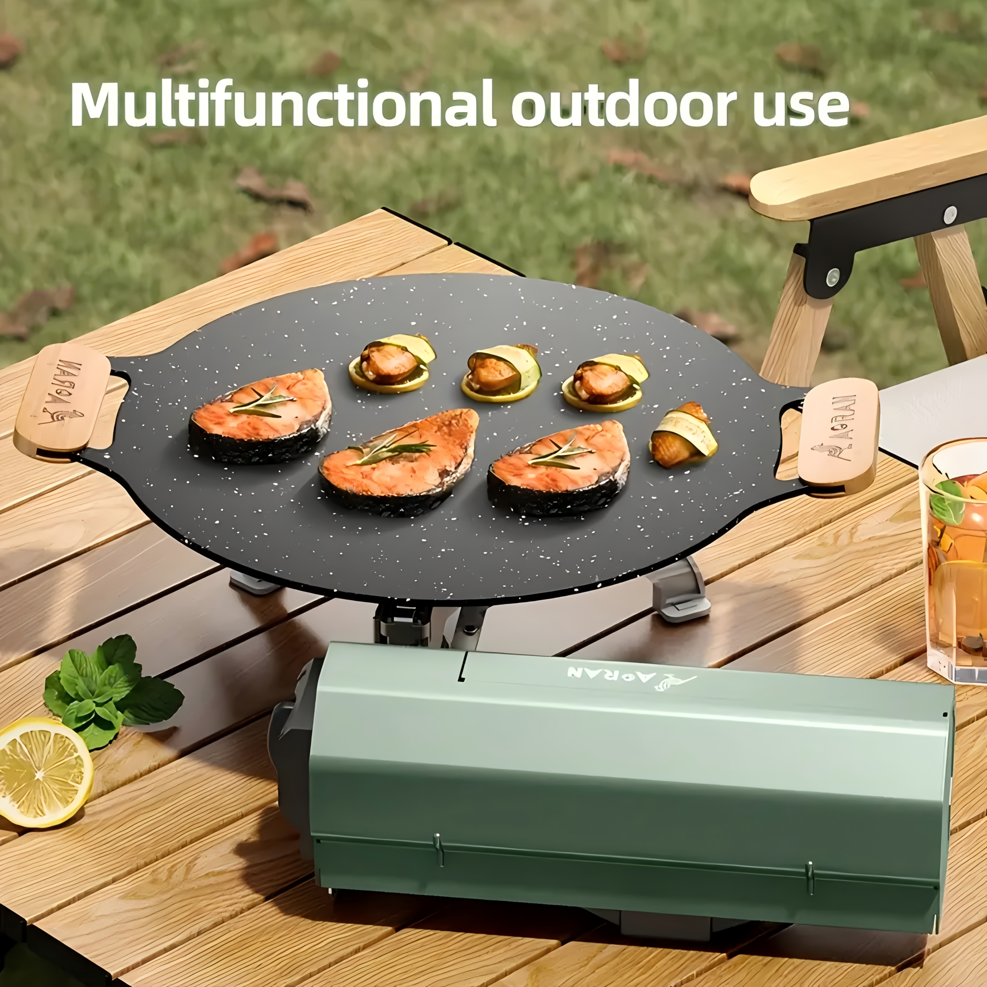 Portable Carb Stove with Piezoelectric Ignition, Automatic Locking Device for Easy Operation, Lightweight & Foldable Design, Perfect for Camping, Picnics, and Outdoor Cooking - Available in Coffee, Cream, and Green, Picnic Essentials | Triangular Structure | Durable Outdoor Stove
