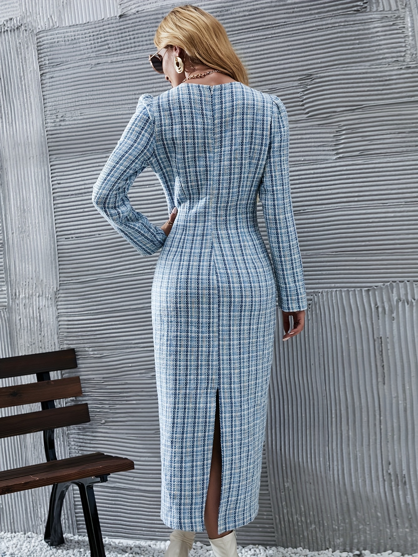 Elegant Sleeve A-Line Dress for Women Button Front, Round Neck, Fitted  Bodycon Design, Plaid Pattern, Machine Washable, Spring/* Sl