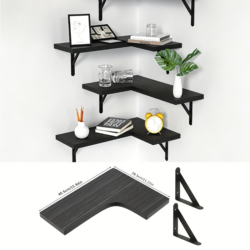 TEMU Solid Shelf - Retro Wall-mounted Floating Shelf With Curved, Space- Suitable For Plants, Books, Bathroom Shelves, Corner Shelf For Small Spaces,