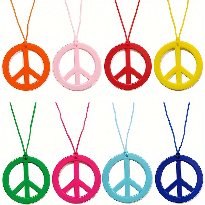 8pcs Bohemian Peace Sign Pendant Necklace Rainbow Hippie Necklace Set, 60s  and 70s Costume Accessories for Hippie Birthday Party Outfits, Suitable for
