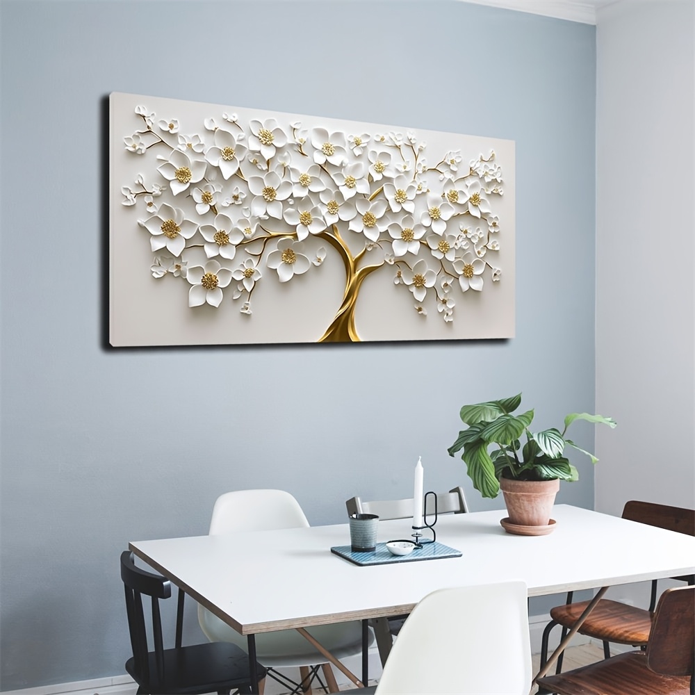 

Bohemian Chic White Watercolor Tree Canvas Art, 20x40" Landscape Painting For Living Room, Bedroom, Office Decor - Modern Wall Hanging