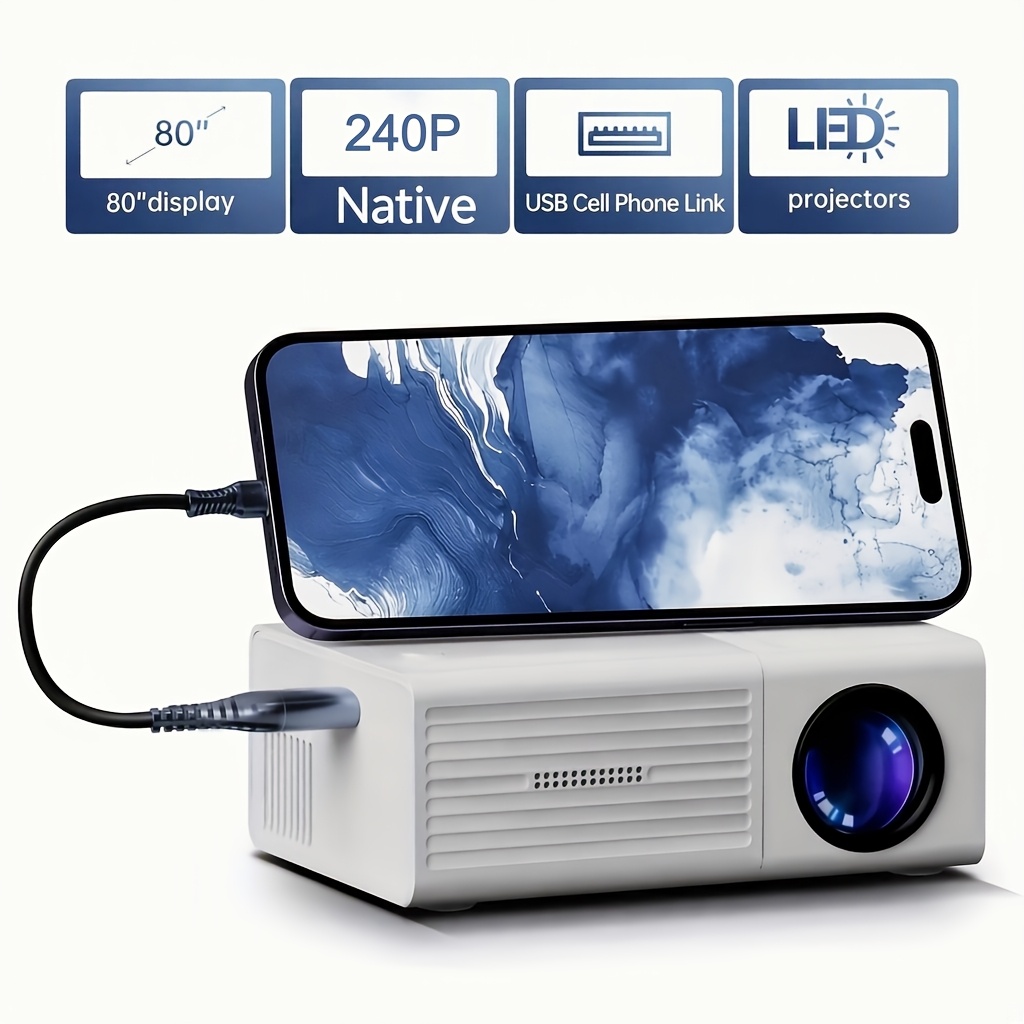 TEMU Portable Mini Projector With Native 320×240p | Compatible With Ios, Android, Windows - Includes Remote Control, Usb-powered, Design, Ideal For