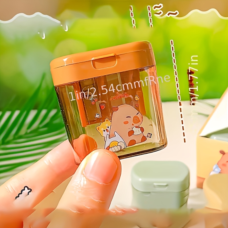 TEMU 5pcs/1pc Creative 104 Pairs Of Capybara Pencil Sharpeners With Lids, Mini Pencil Sharpeners, Cute Handheld Crayon And Pencil Sharpeners, Durable