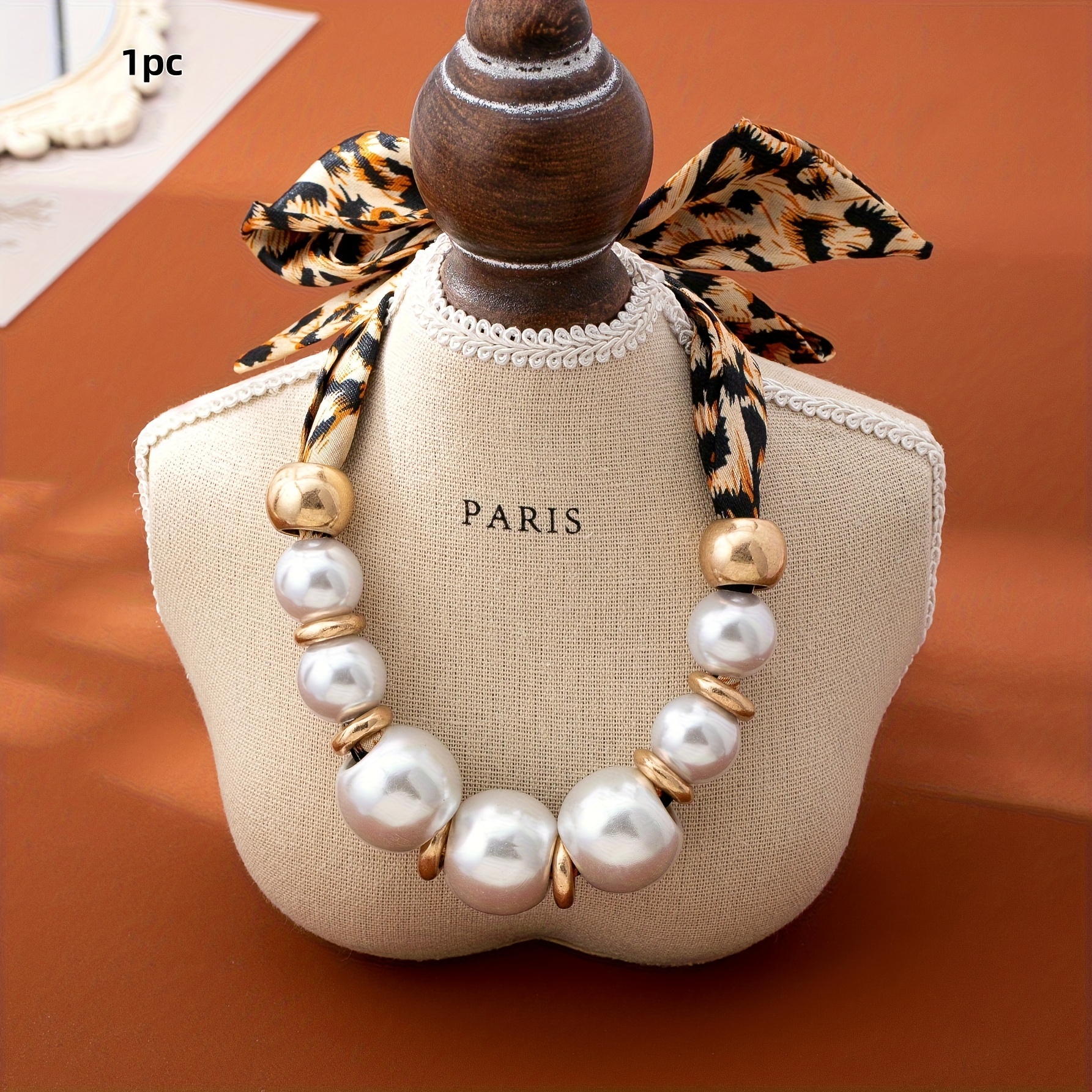 TEMU Vintage Bohemian Style Exquisite Leopard Print Fabric With Women's Beaded Necklace, Versatile Fashion Piece For
